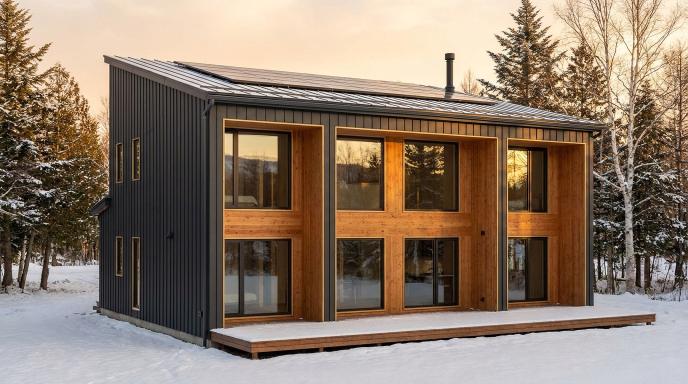 東の小屋 外観 — AI render based on BIM specs