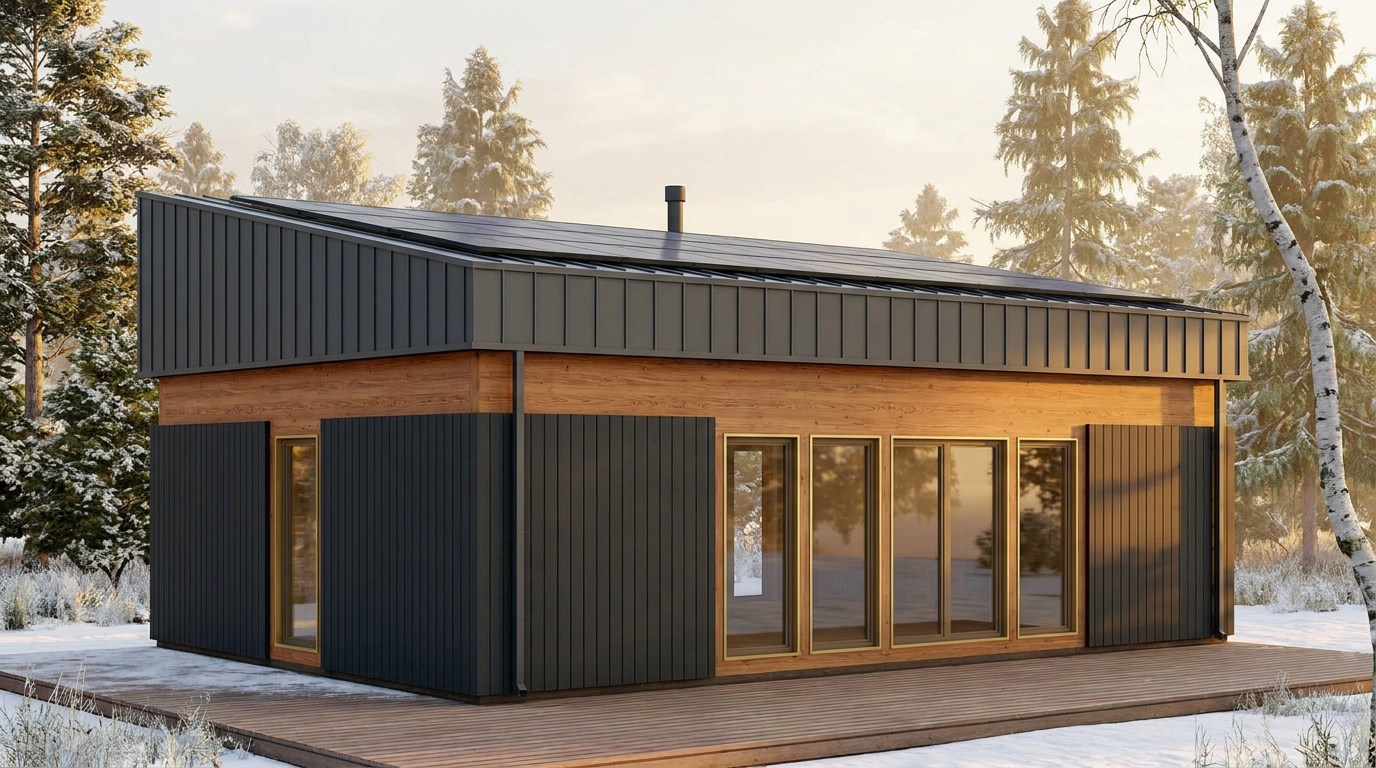 陽の庵 外観 — AI render based on BIM specs