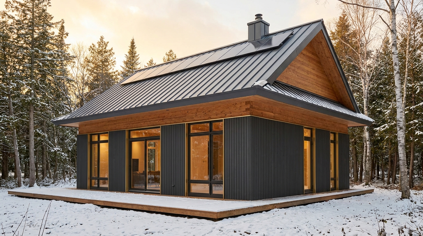 東の小屋 外観 — AI render based on BIM specs