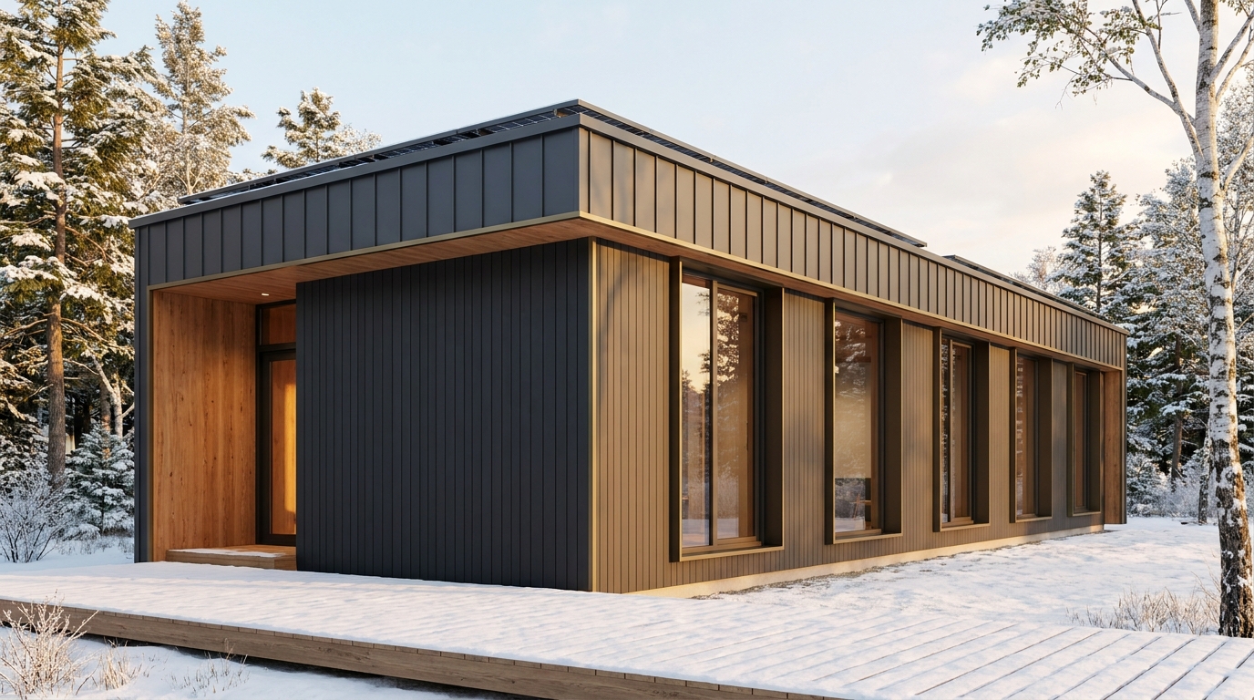 雨の庵 外観 — AI render based on BIM specs