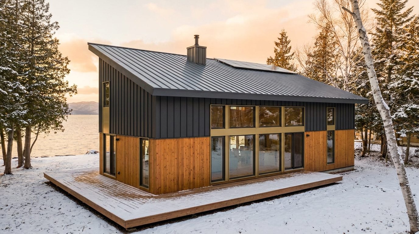 雪の砦 外観 — AI render based on BIM specs