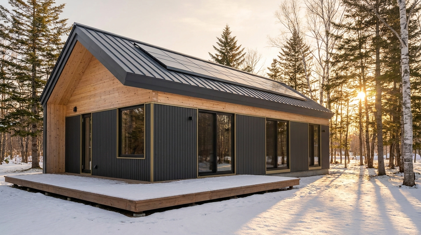 森の小屋 外観 — AI render based on BIM specs