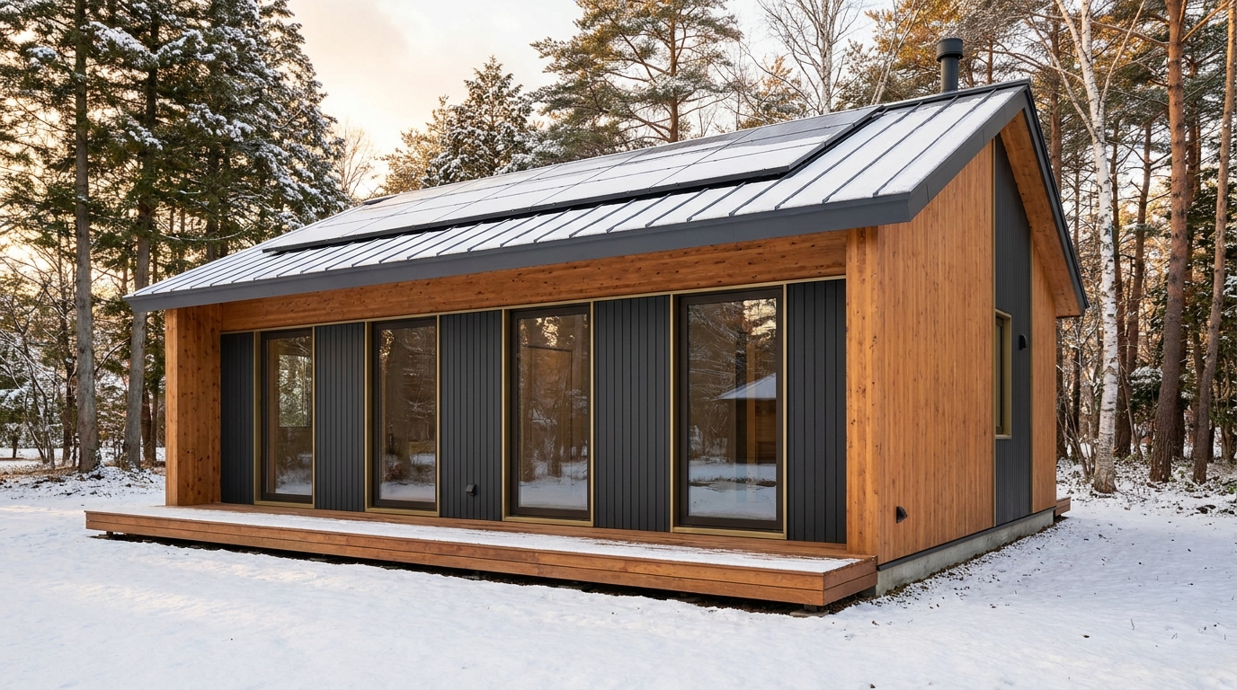 雪の砦 外観 — AI render based on BIM specs