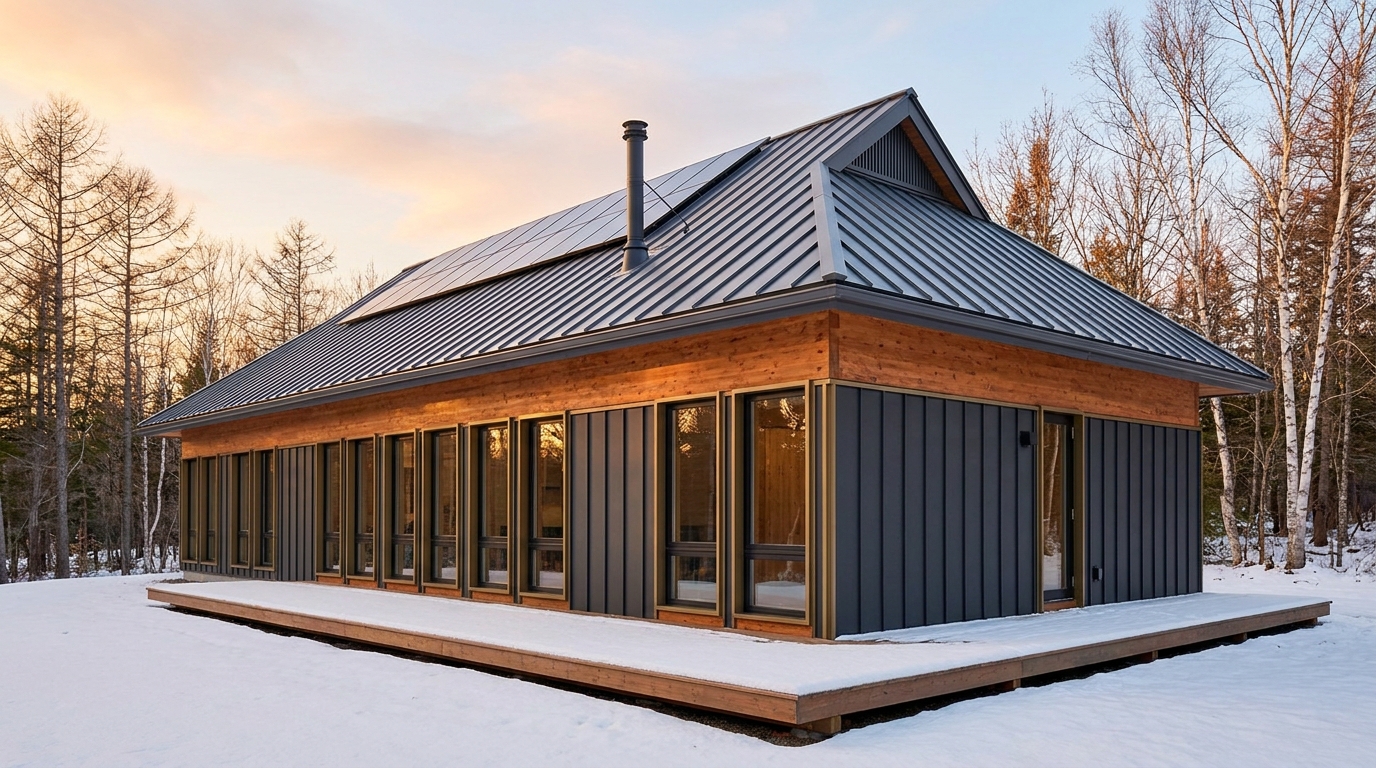 雪の小屋 外観 — AI render based on BIM specs