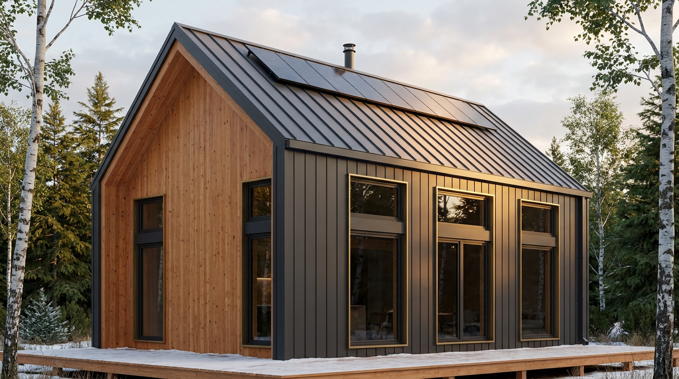 東の小屋 外観 — AI render based on BIM specs
