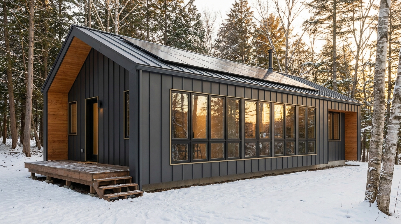 雪の庵 外観 — AI render based on BIM specs