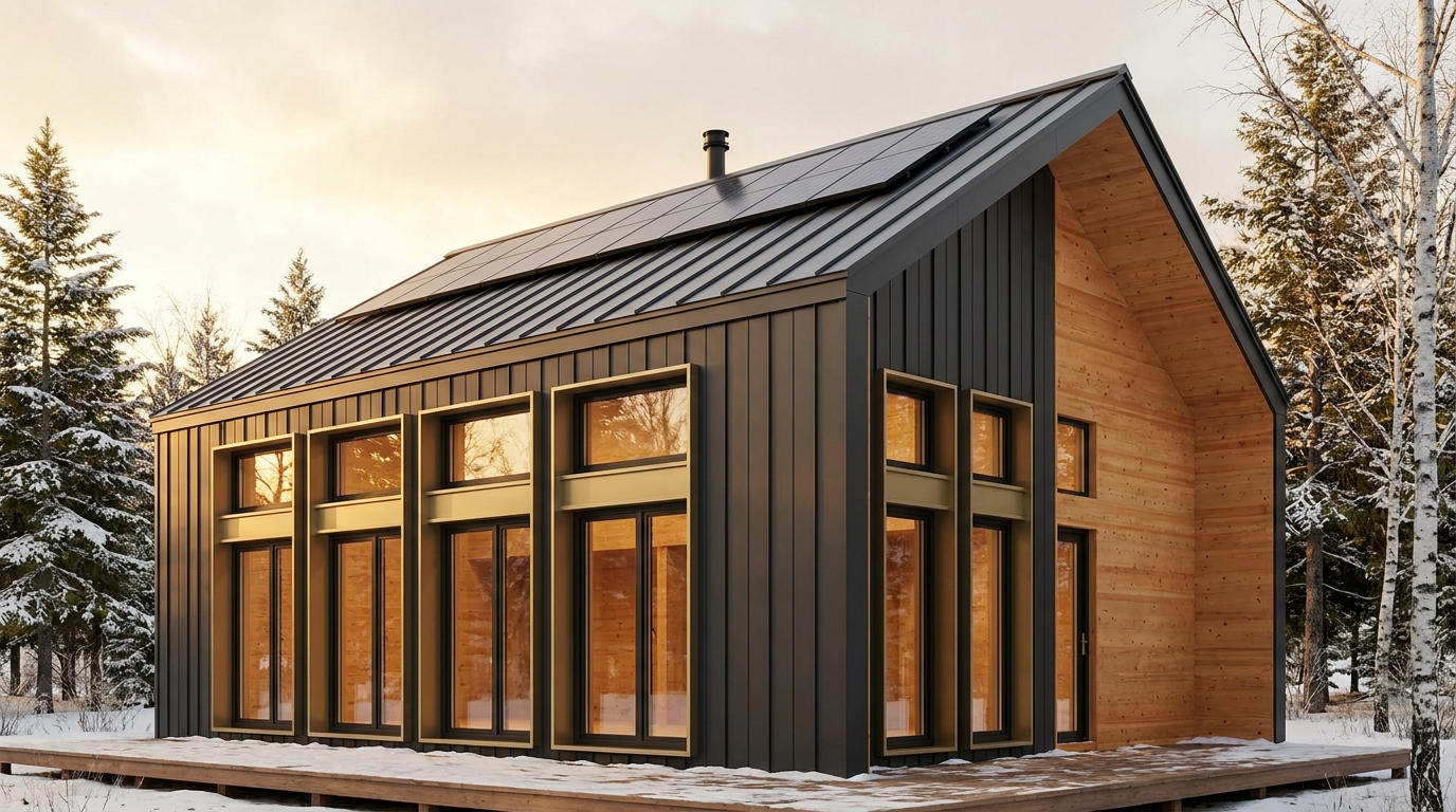 霧の小屋 外観 — AI render based on BIM specs
