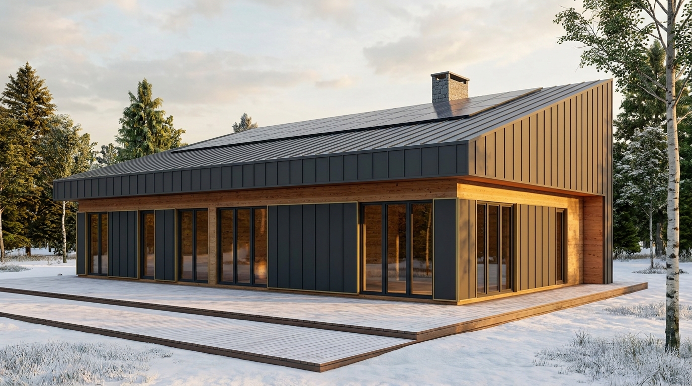 北の庵 外観 — AI render based on BIM specs