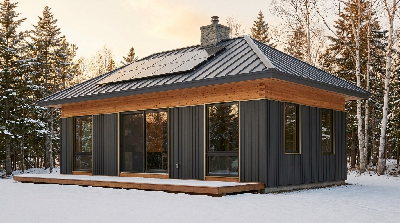 湖の小屋 外観 — AI render based on BIM specs