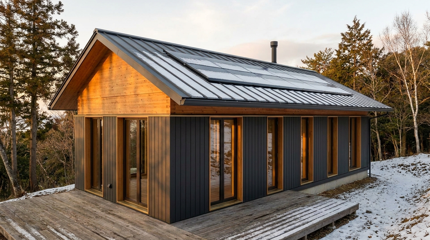 風の小屋 外観 — AI render based on BIM specs