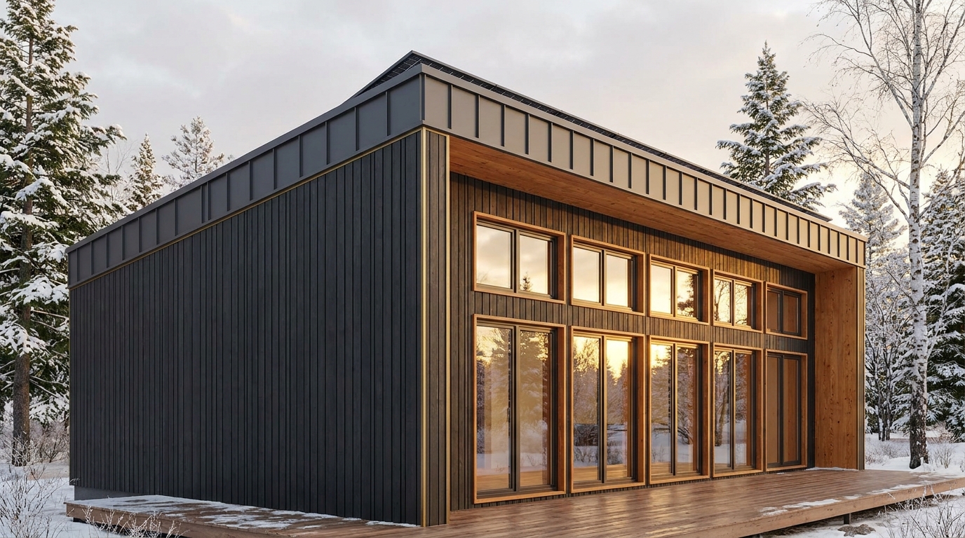 風の小屋 外観 — AI render based on BIM specs