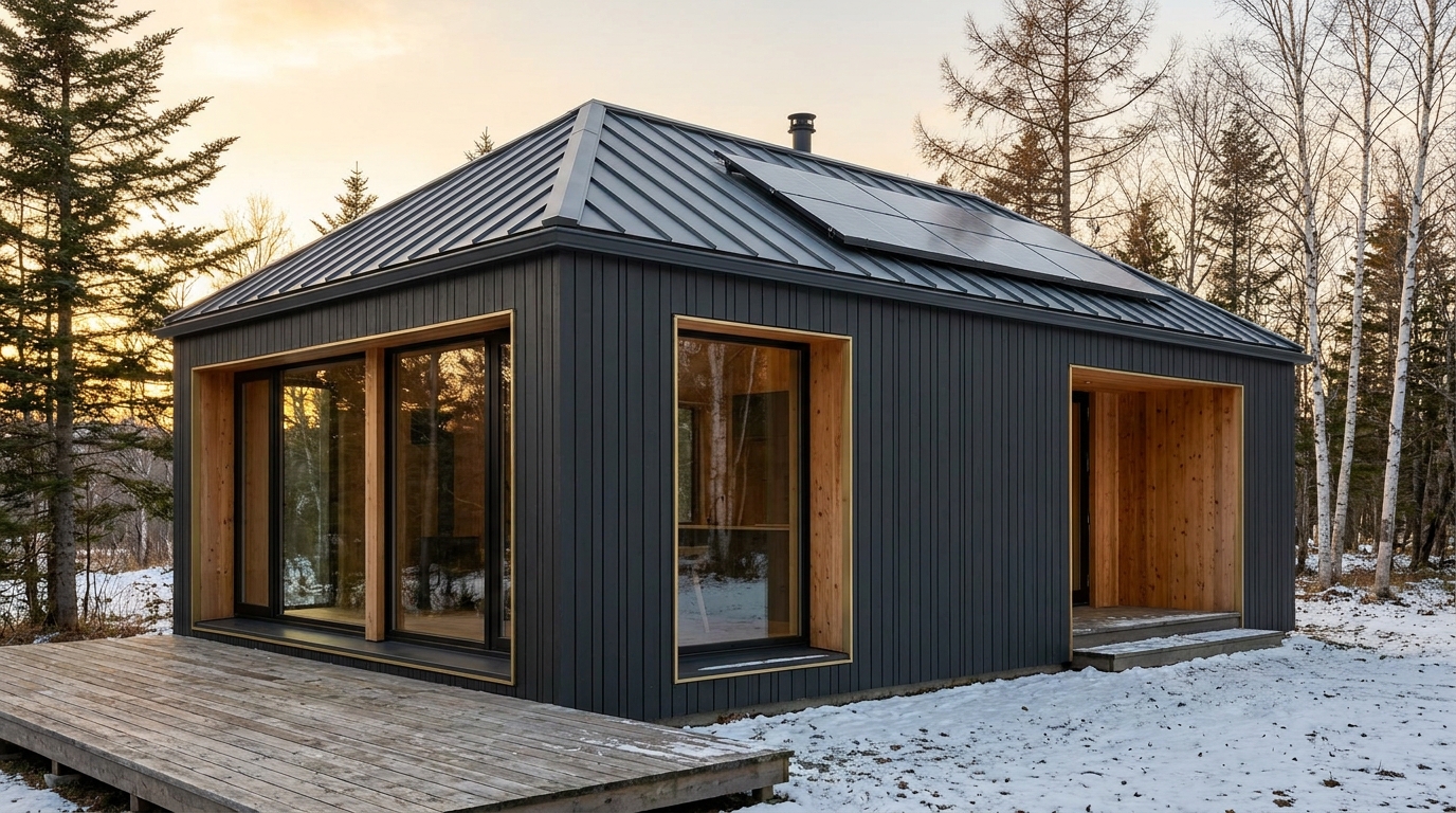 雪の庵 外観 — AI render based on BIM specs