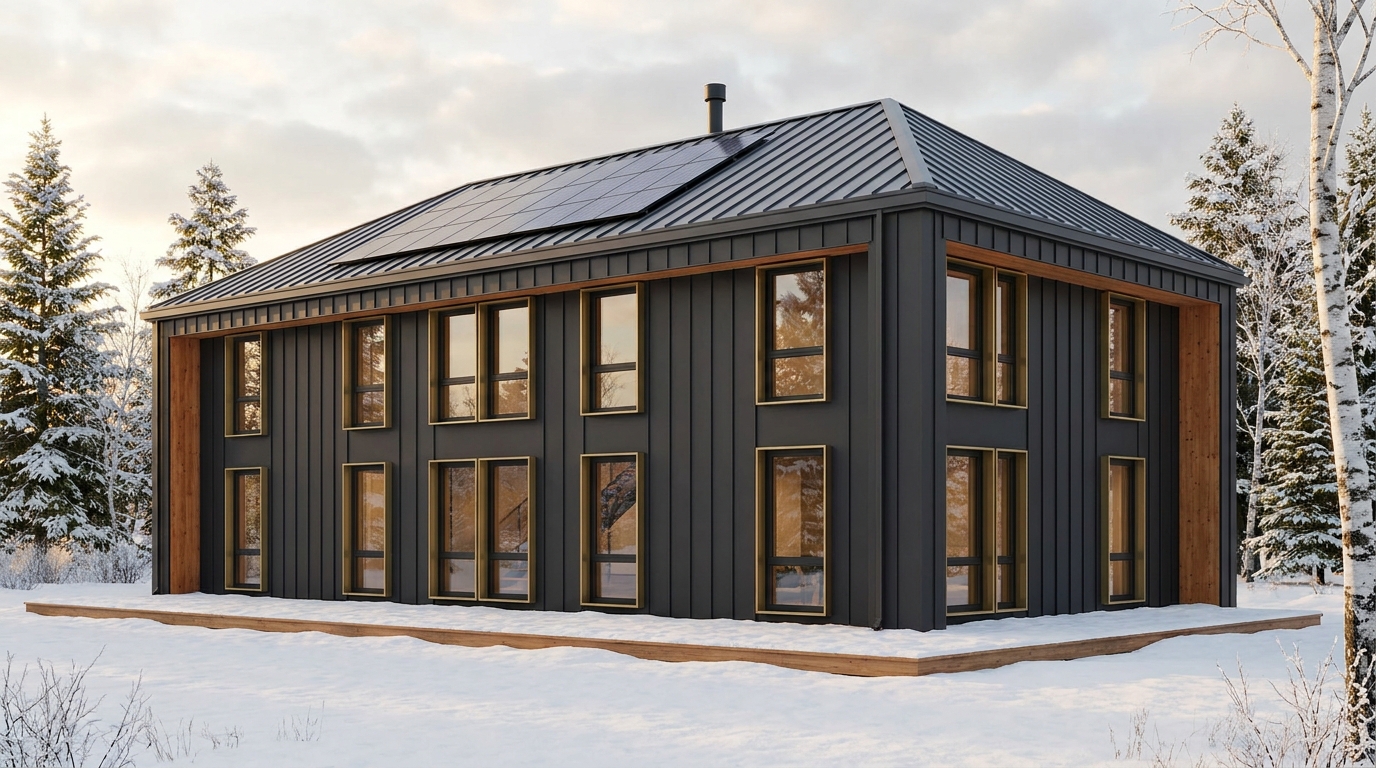 北の庵 外観 — AI render based on BIM specs
