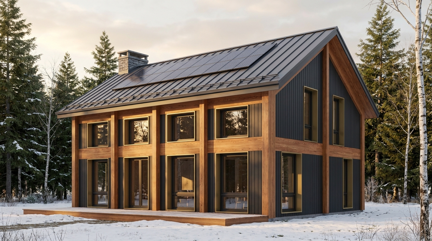 雪の家 外観 — AI render based on BIM specs
