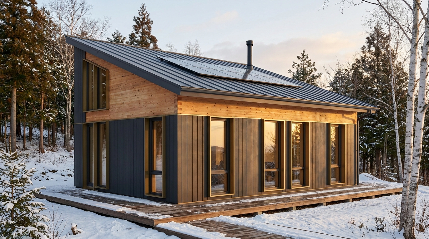 東の小屋 外観 — AI render based on BIM specs