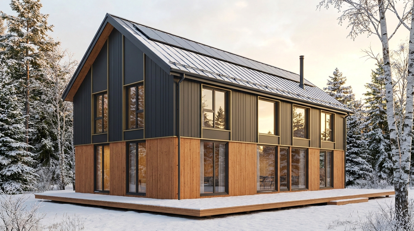 湖の蔵 外観 — AI render based on BIM specs