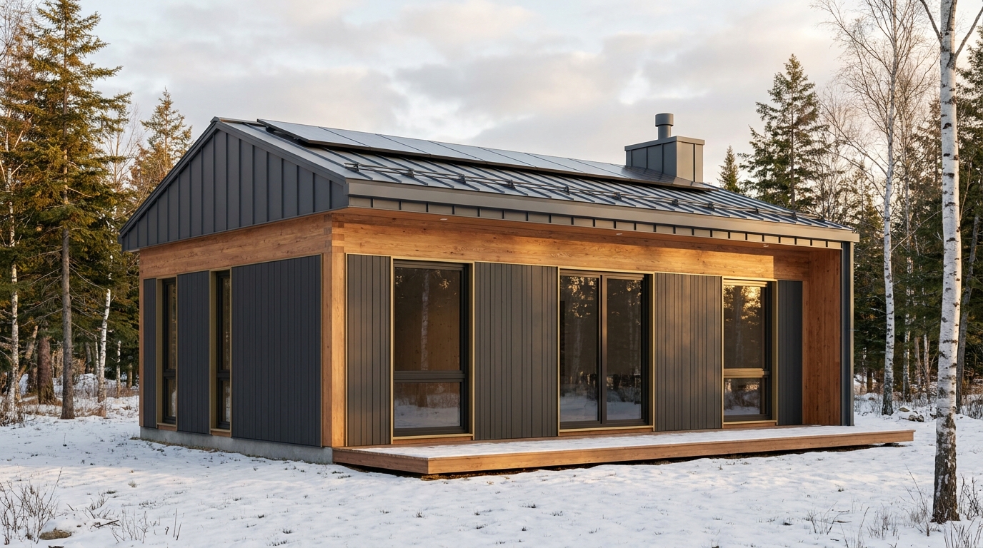 雨の小屋 外観 — AI render based on BIM specs