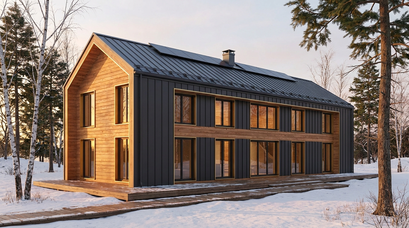 風の巣 外観 — AI render based on BIM specs