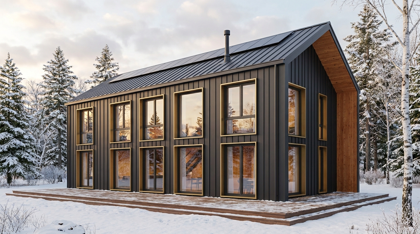 霧の小屋 外観 — AI render based on BIM specs