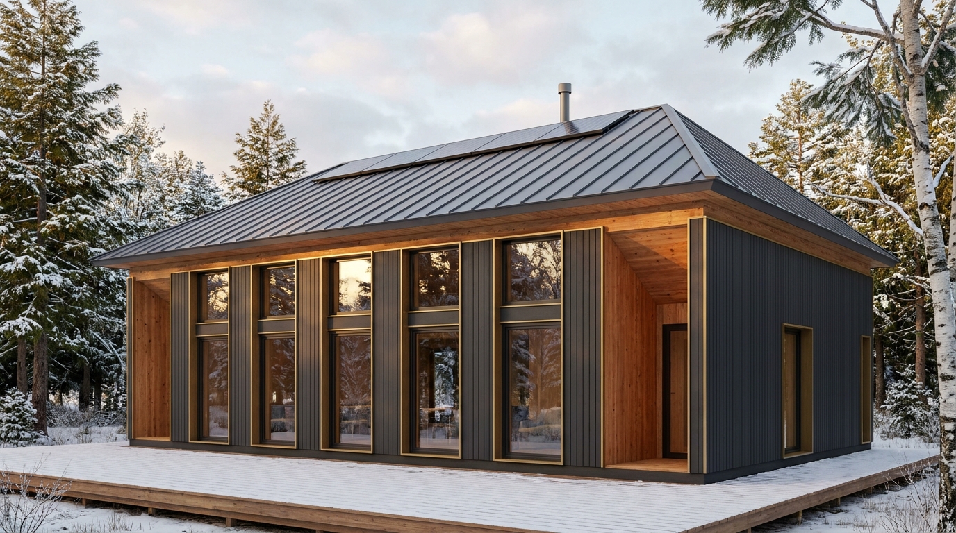 霜の巣 外観 — AI render based on BIM specs
