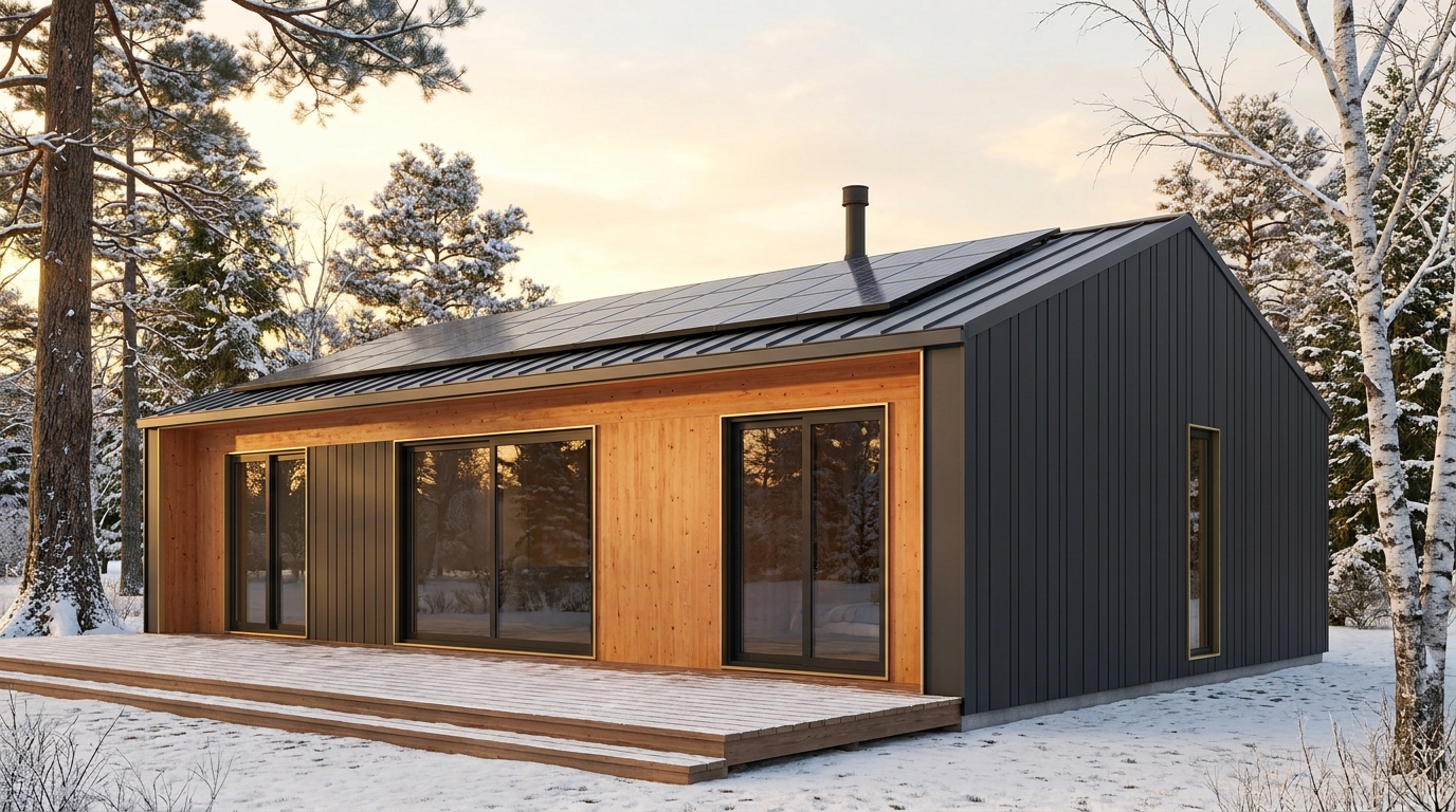 森の小屋 外観 — AI render based on BIM specs