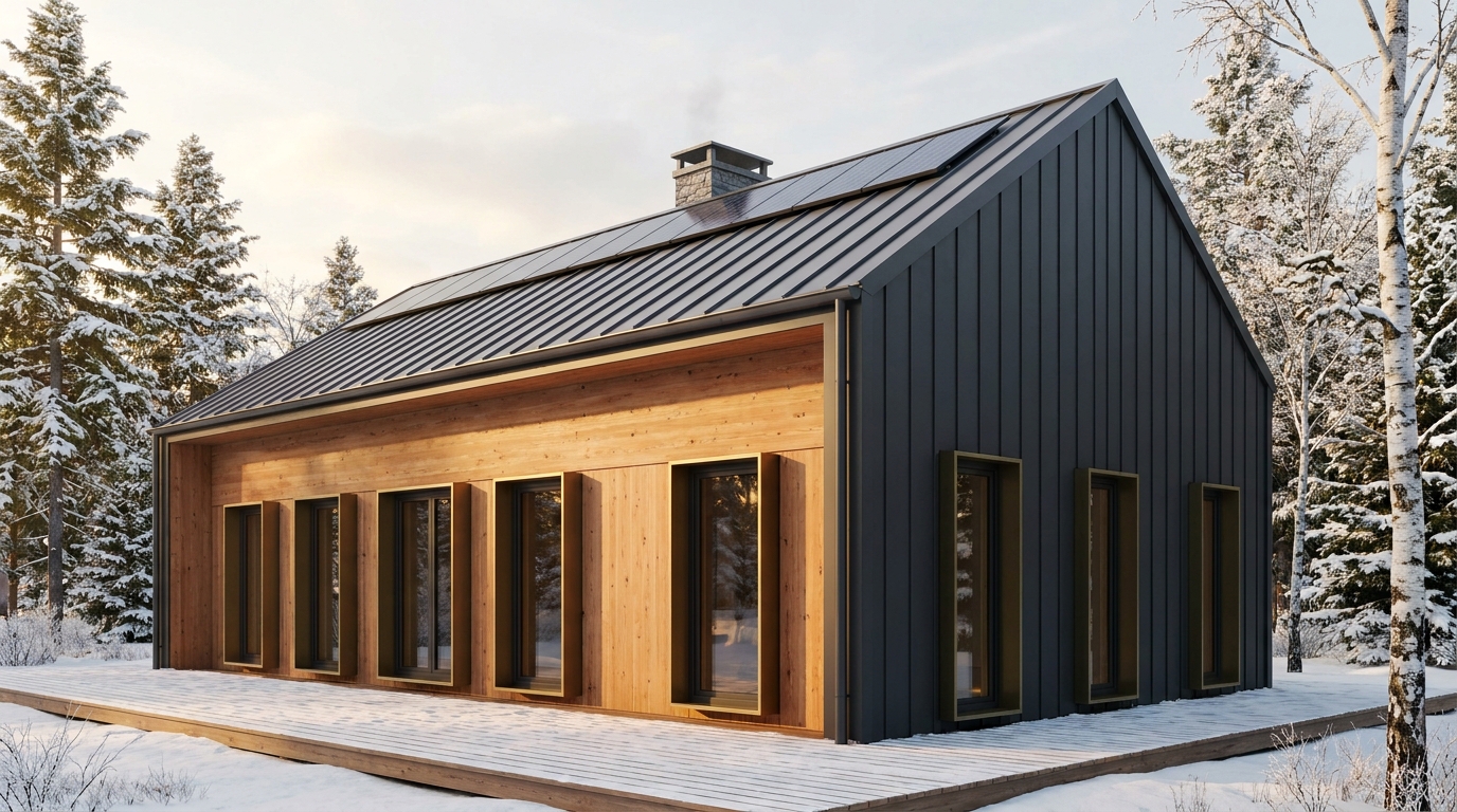 雪の砦 外観 — AI render based on BIM specs
