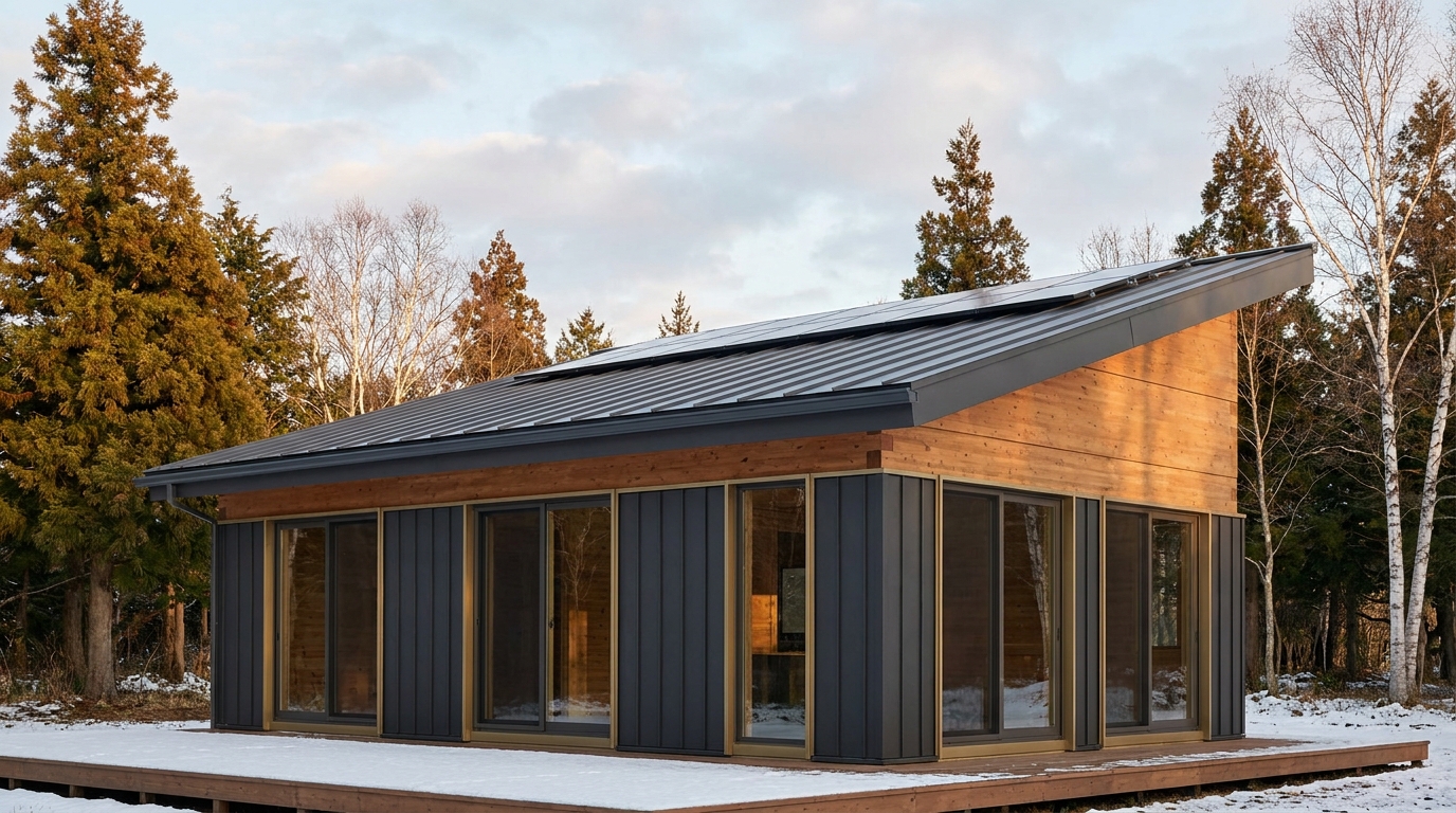 霧の庵 外観 — AI render based on BIM specs