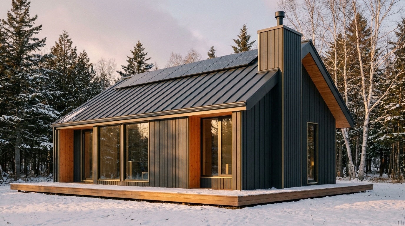 風の小屋 外観 — AI render based on BIM specs