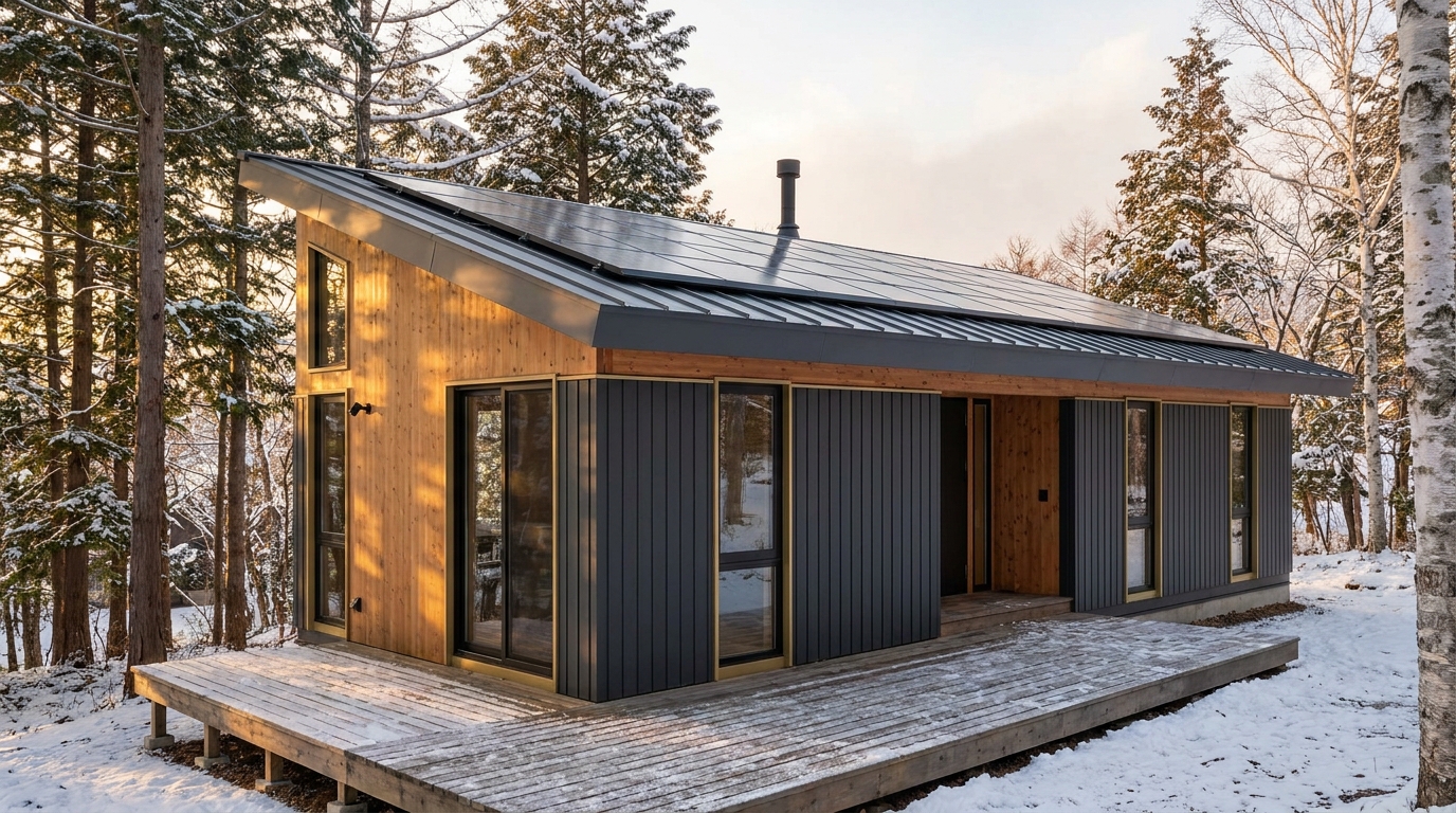 雪の里 外観 — AI render based on BIM specs
