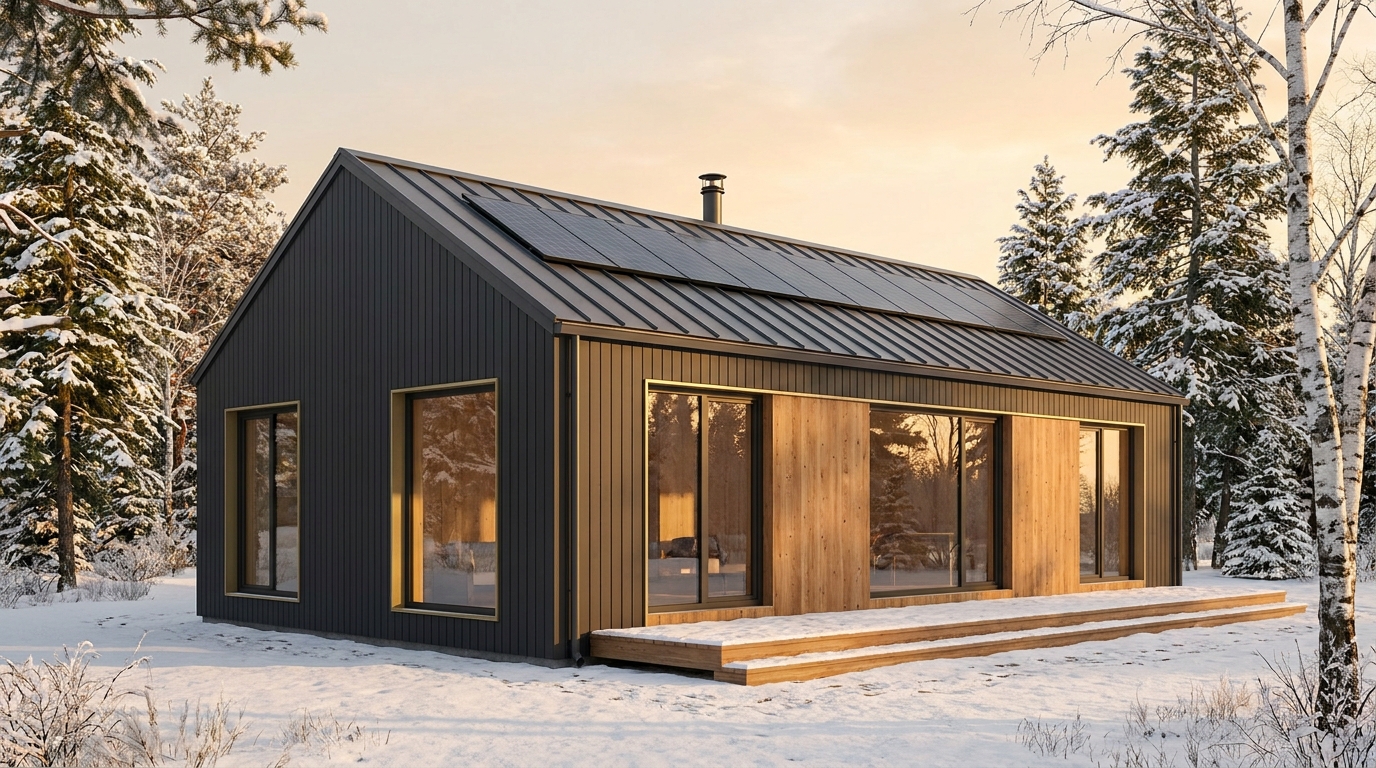 霜の砦 外観 — AI render based on BIM specs
