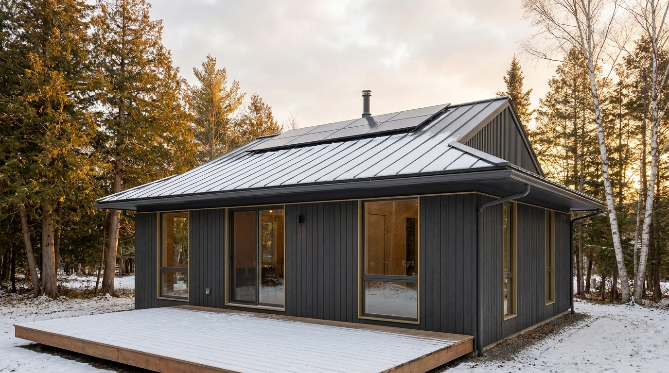 湖の庵 外観 — AI render based on BIM specs