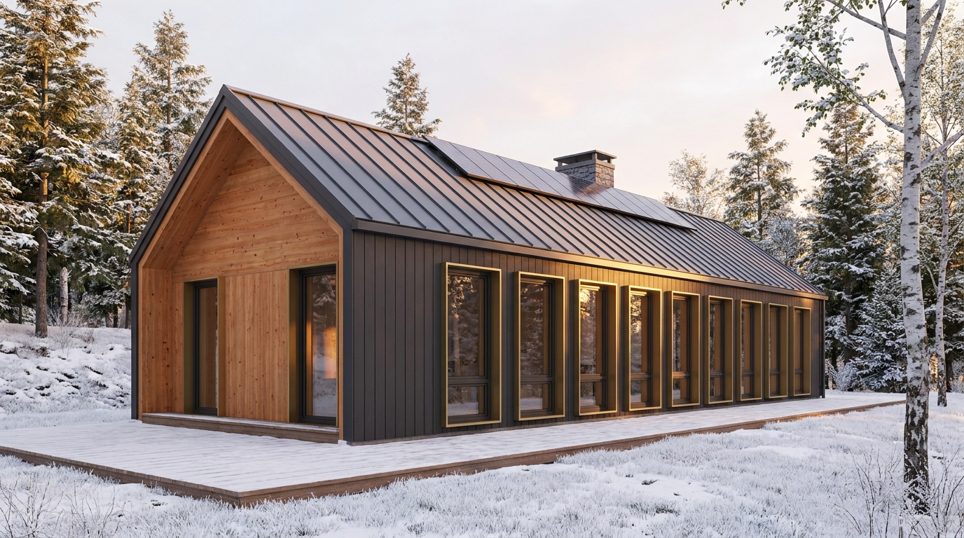 雨の庵 外観 — AI render based on BIM specs