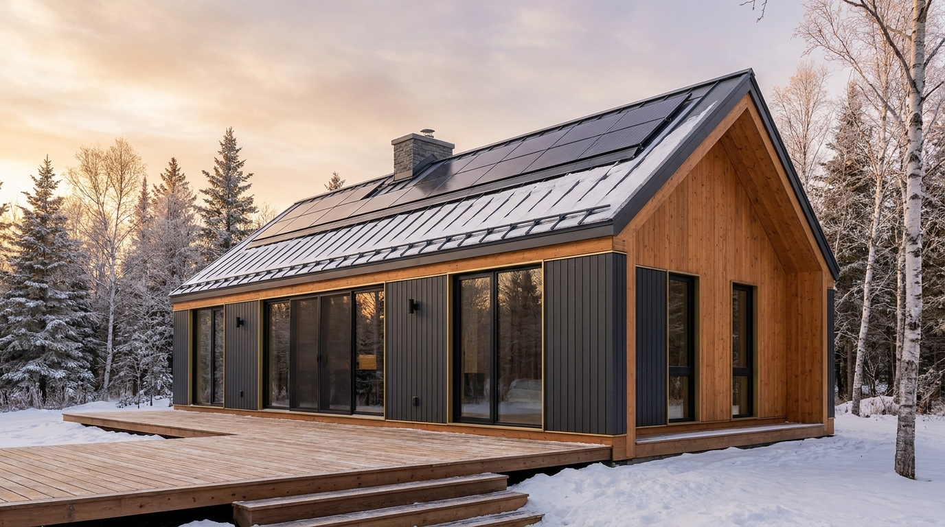 雪の庵 外観 — AI render based on BIM specs