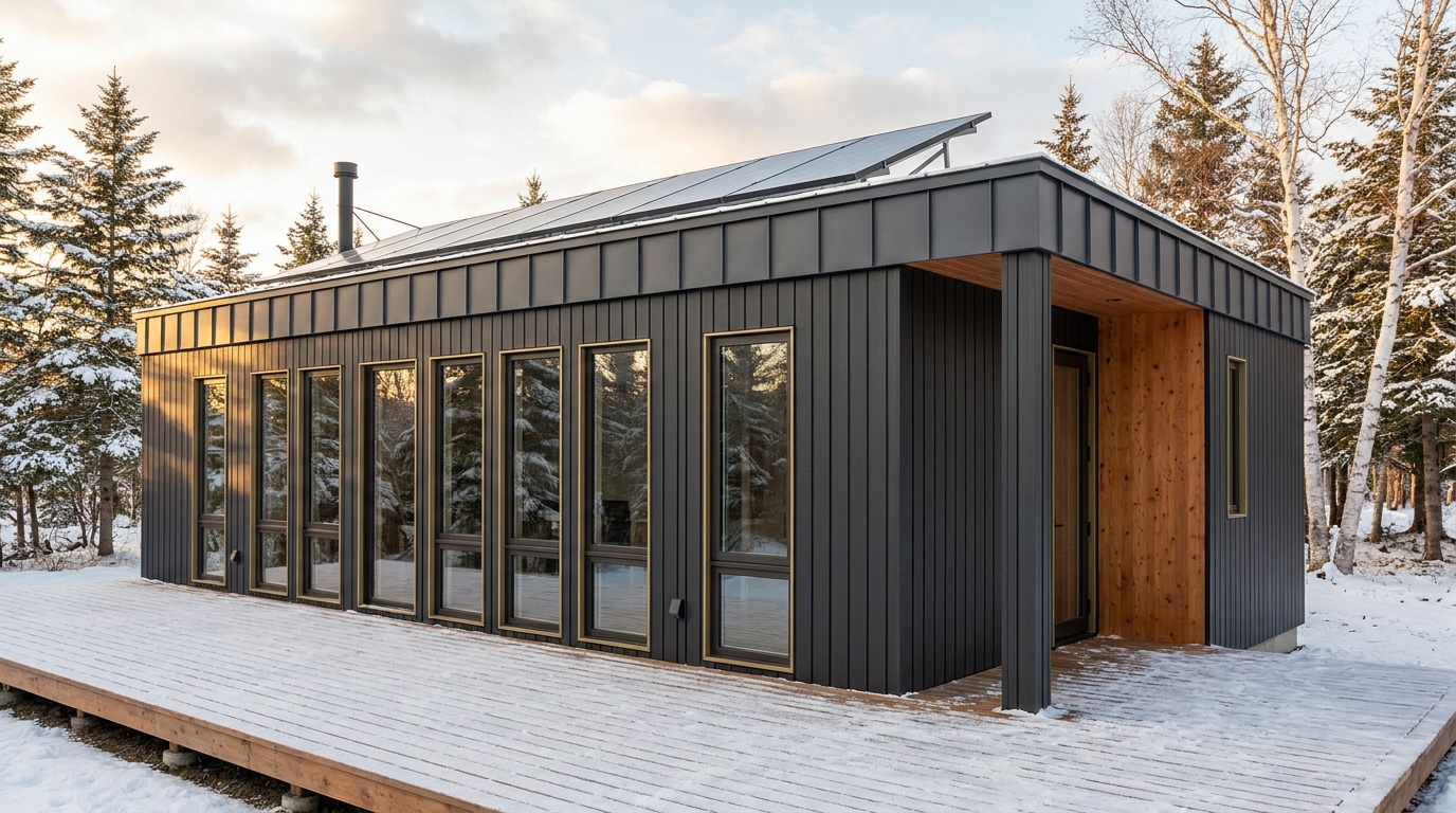 風の小屋 外観 — AI render based on BIM specs