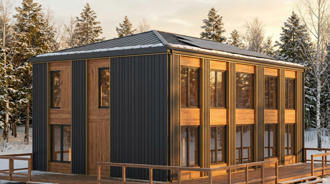 陽の庵 外観 — AI render based on BIM specs