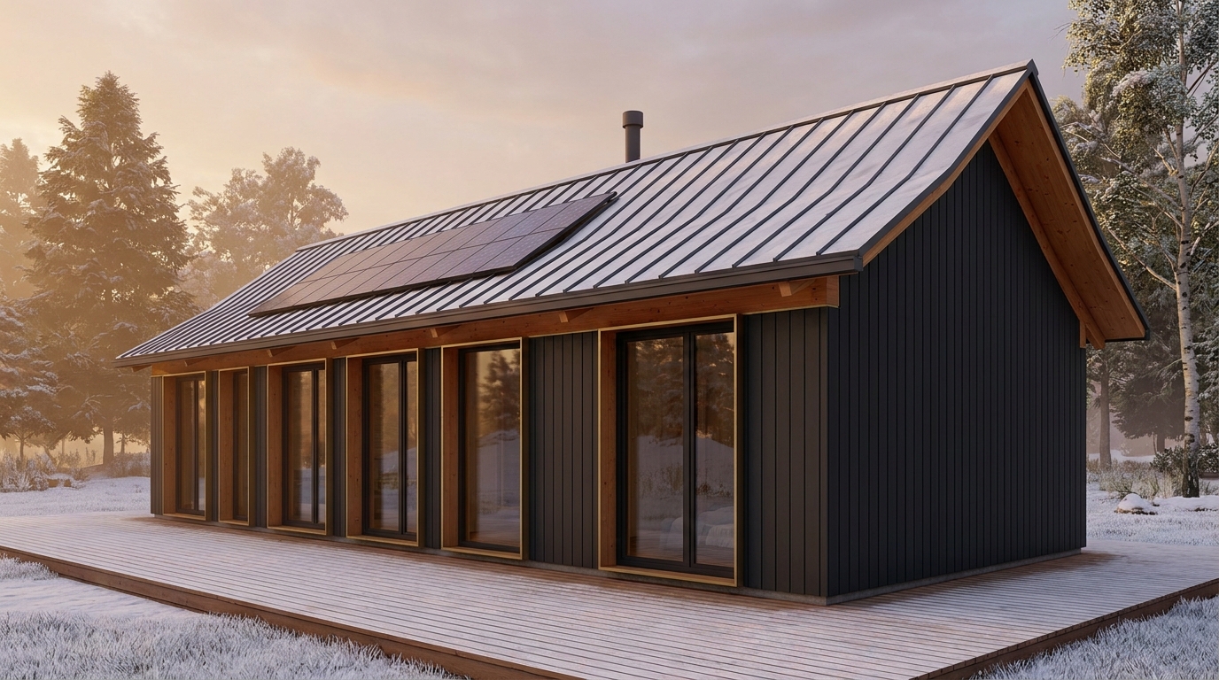 霧の庵 外観 — AI render based on BIM specs