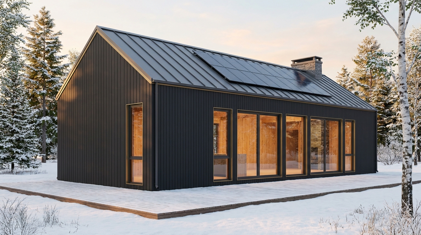 雨の小屋 外観 — AI render based on BIM specs