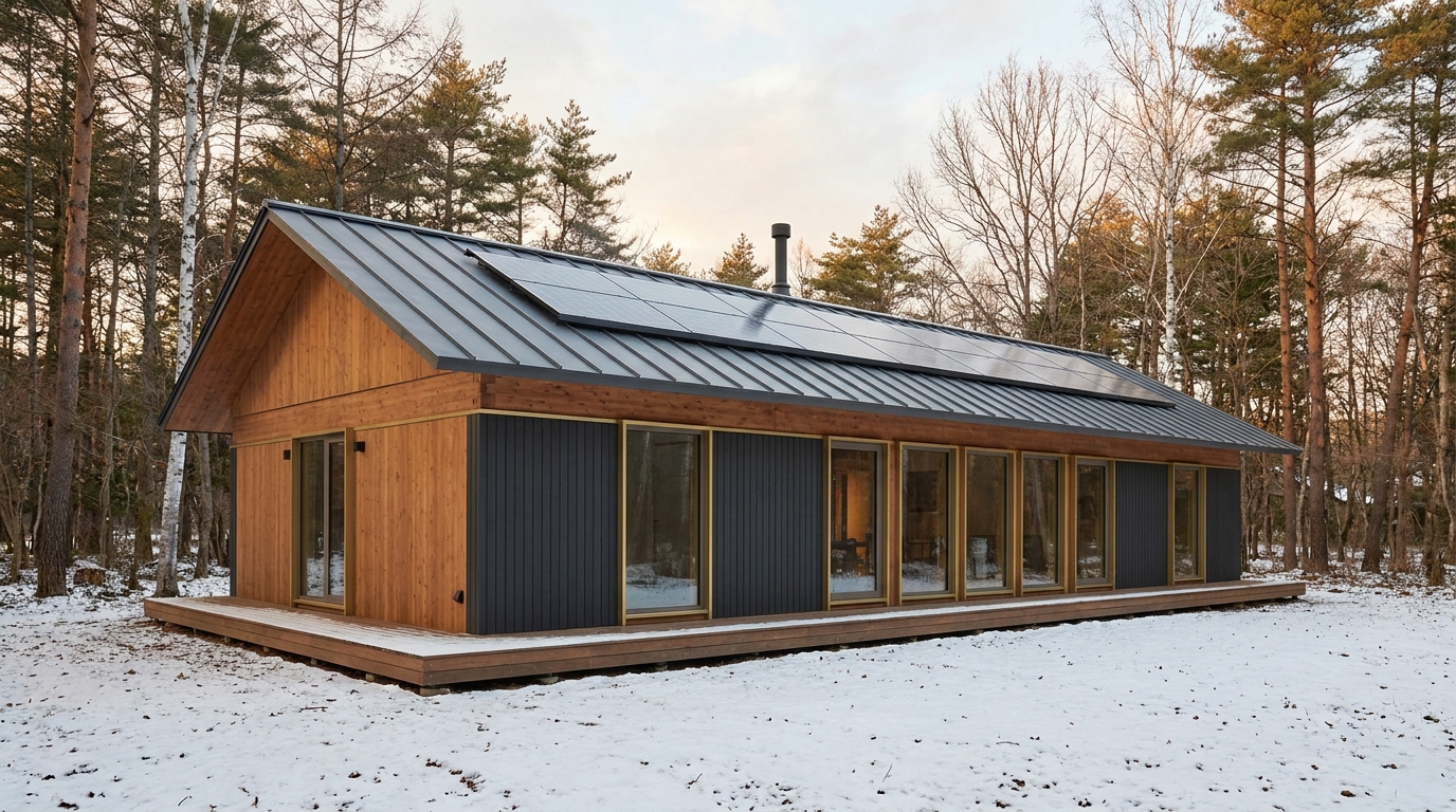 風の小屋 外観 — AI render based on BIM specs