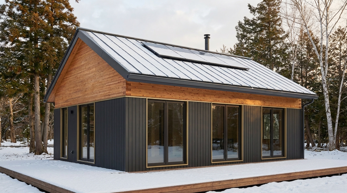 雪の家 外観 — AI render based on BIM specs