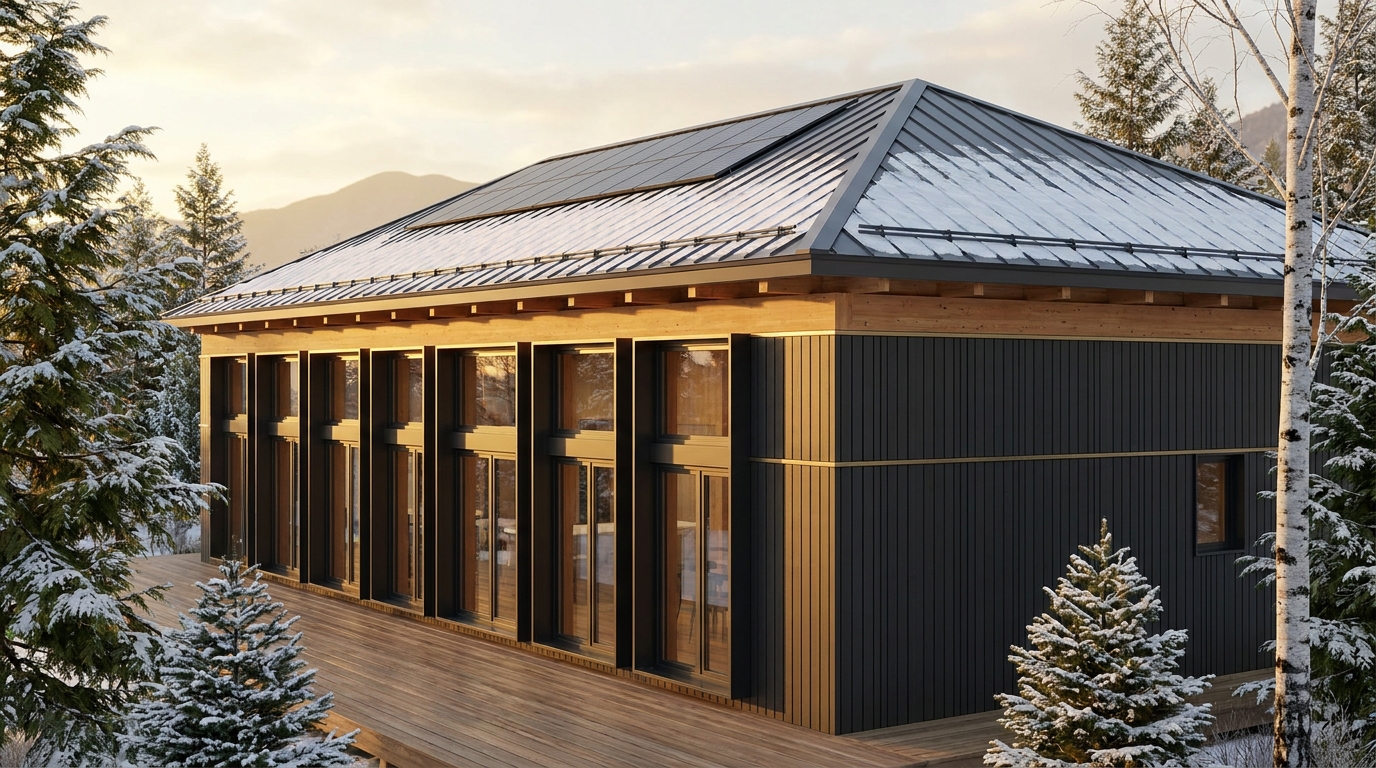 陽の庵 外観 — AI render based on BIM specs