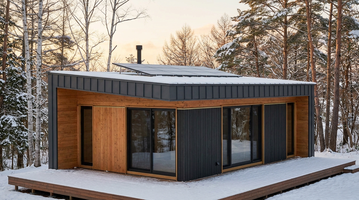 風の小屋 外観 — AI render based on BIM specs