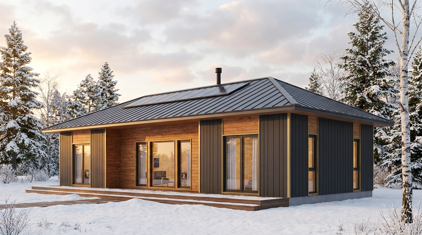 北の巣 外観 — AI render based on BIM specs