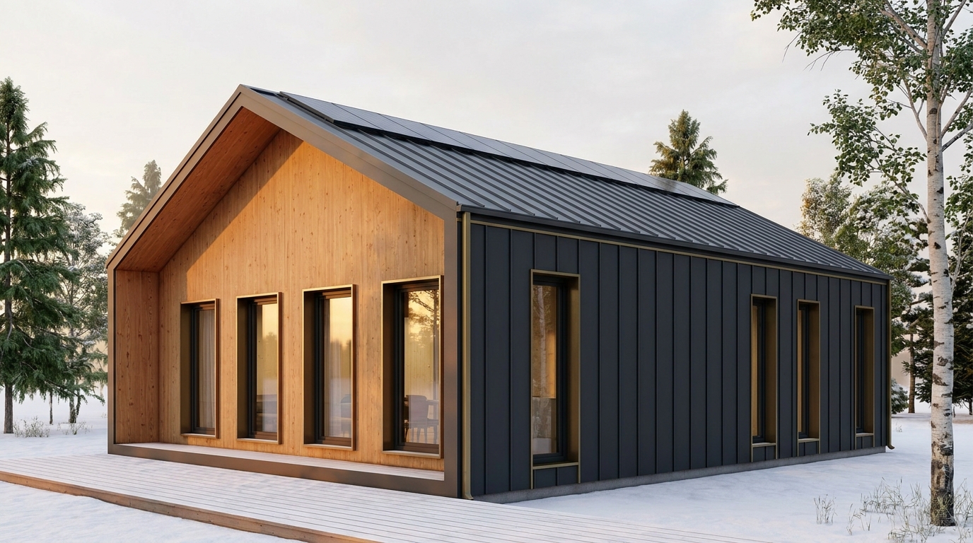 霜の巣 外観 — AI render based on BIM specs
