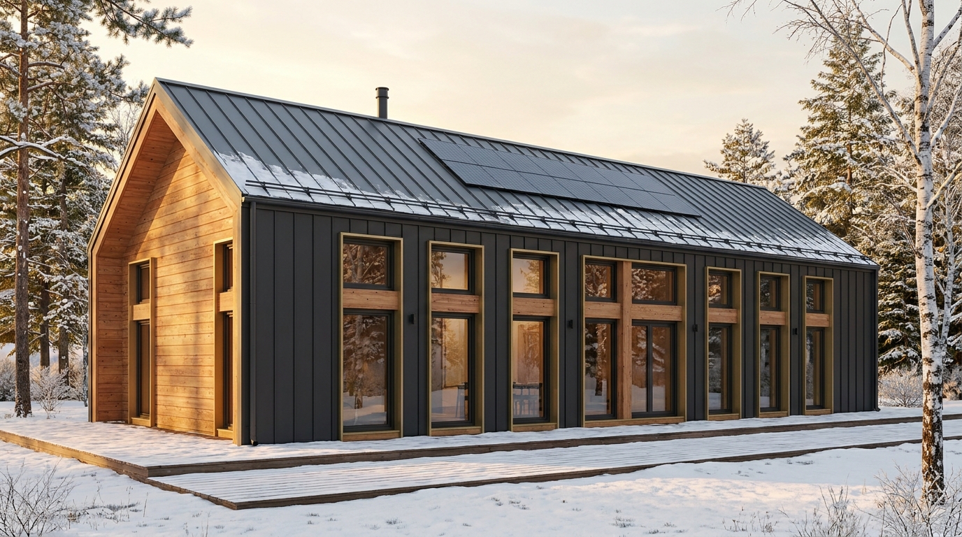 雨の小屋 外観 — AI render based on BIM specs