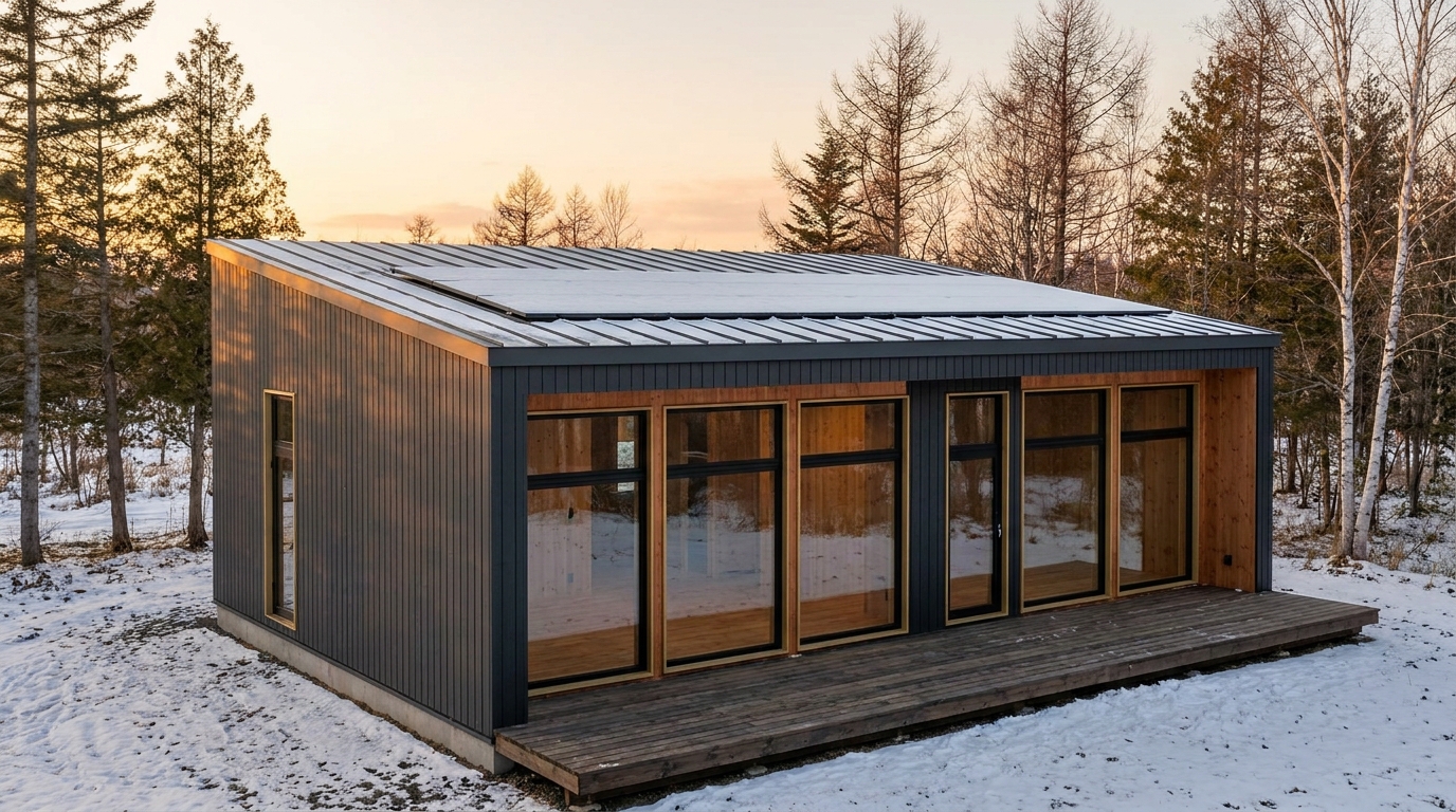 風の小屋 外観 — AI render based on BIM specs