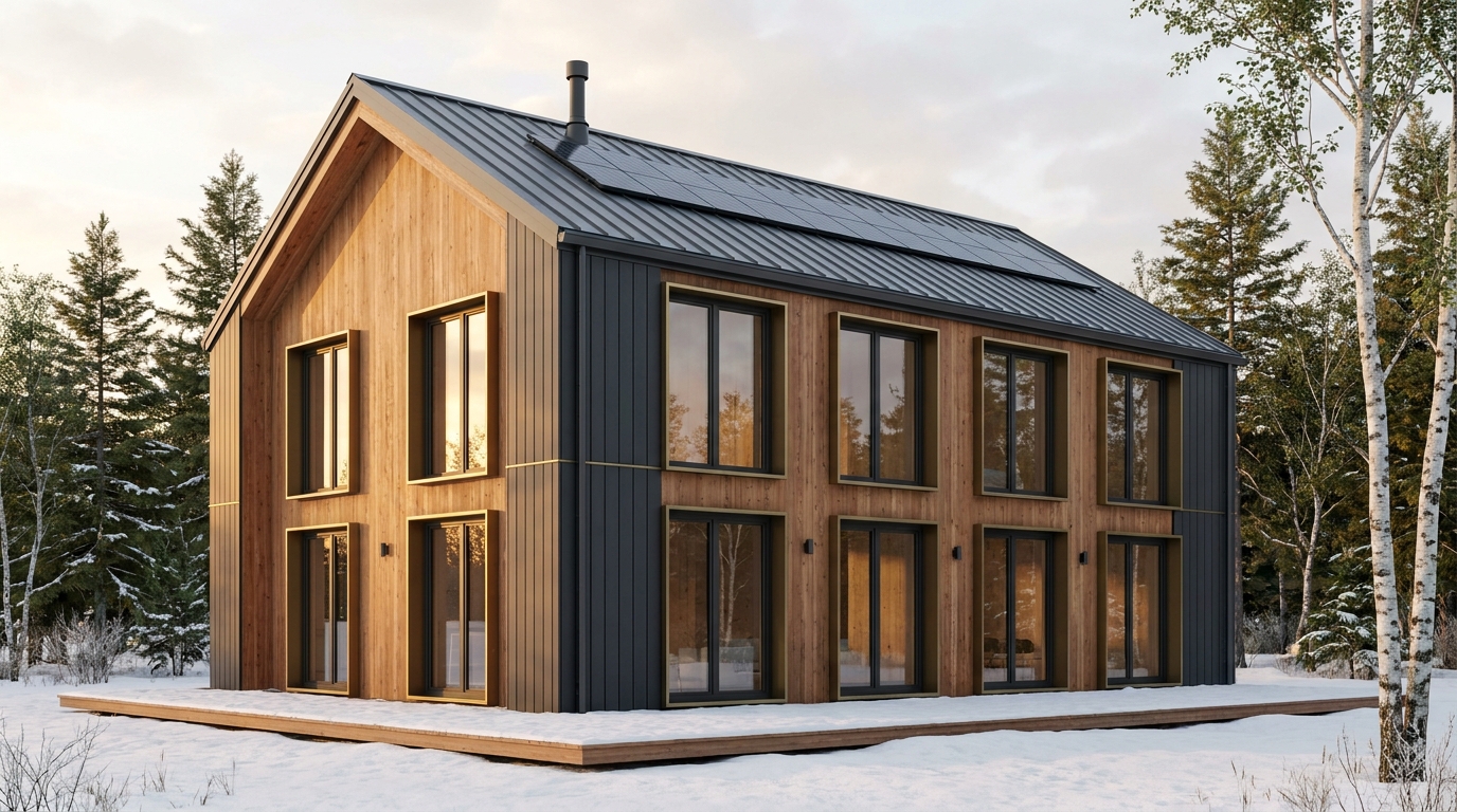 霧の巣 外観 — AI render based on BIM specs