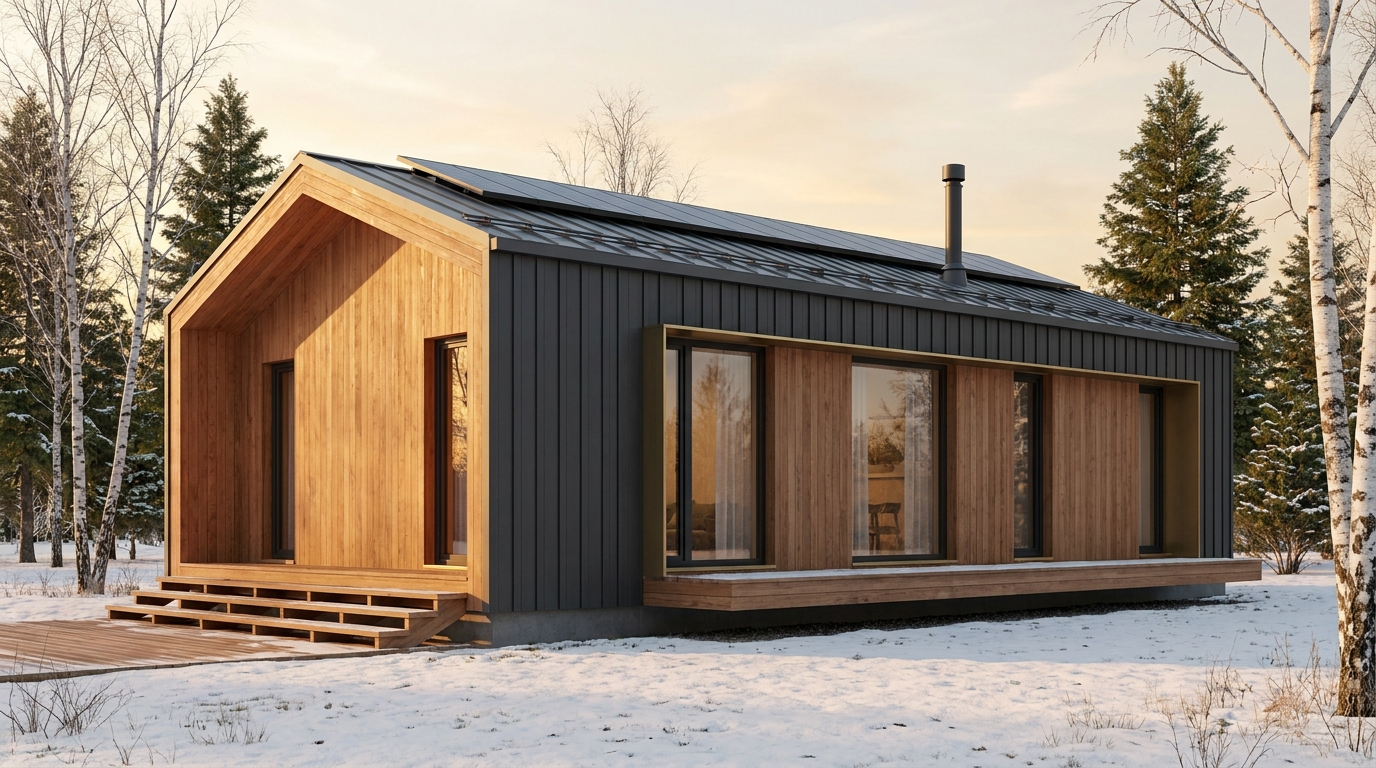 雨の小屋 外観 — AI render based on BIM specs