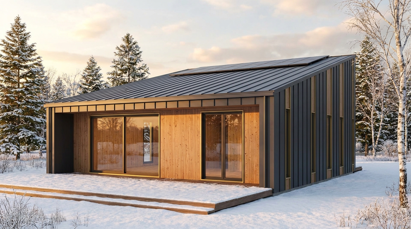西の小屋 外観 — AI render based on BIM specs