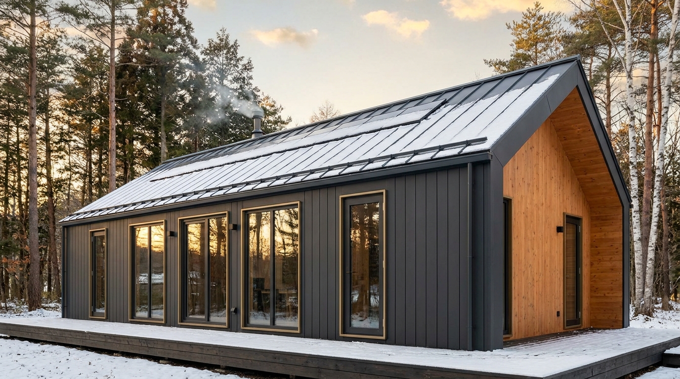 陽の小屋 外観 — AI render based on BIM specs