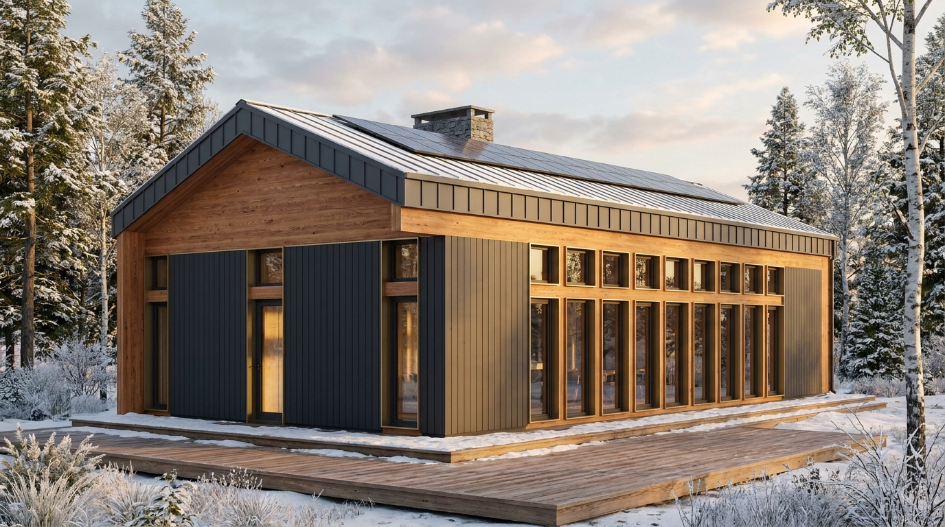 東の小屋 外観 — AI render based on BIM specs